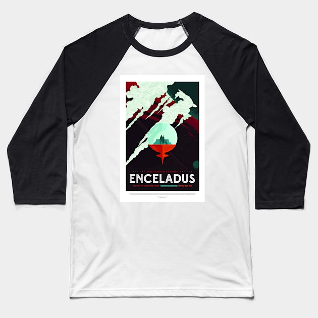 Enceladus, Travel Poster Baseball T-Shirt by BokeeLee